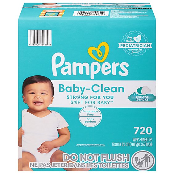 Pampers Baby Wipes Baby Clean Perfume Free 9X Pop Top - 720 Count