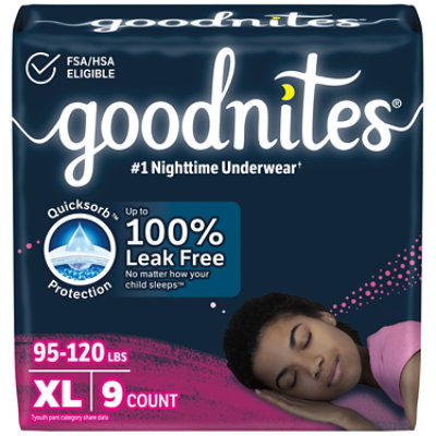 Goodnites Girls XL Bedwetting Underwear - 9 Count - Image 1