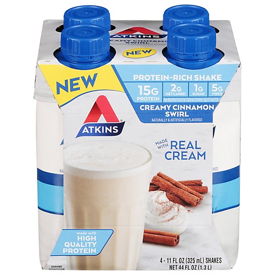 Atkins Shake Creamy Cinnamon Swirl 4 Pack  - 11 Oz
