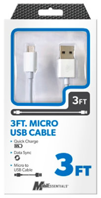 3 Micro Sync & Charge Cable - White - EA - Image 1