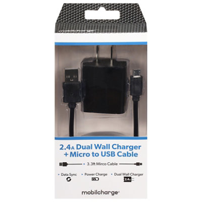 U -2a Dual Wall Charger/3 Ft Micro Cable Black - EA - Image 3