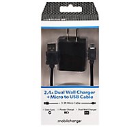 U -2a Dual Wall Charger/3 Ft Micro Cable Black - EA