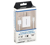 Mfi Combo 2.4a Sngl Port Wall Charger 3.3ft Lightning Cable Whte - EA