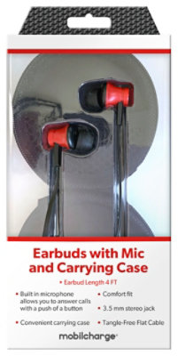 Ear Buds With Mic & Carrying Case Black - EA - Image 1