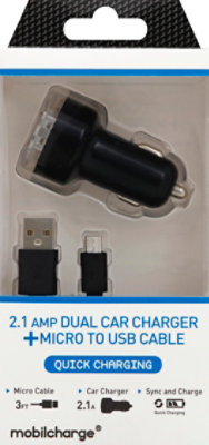 Combo 2.1a Dual Car Charger 3 Ft Micro Cable Black - EA - Image 2