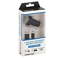 Combo 2.1a Dual Car Charger 3 Ft Micro Cable Black - EA