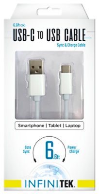 Usb-c To Usb Sync & Charge Cable White Reversable Type-c Cble 6.6ft - EA - Image 1