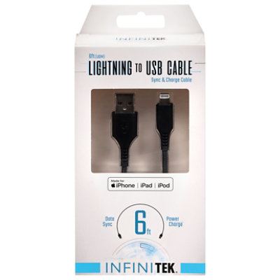 Lightning To Usb Sync & Charge Cable Black Apple Certi 6.6ft - EA - Image 2