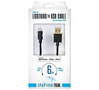 Lightning To Usb Sync & Charge Cable Black Apple Certi 6.6ft - EA