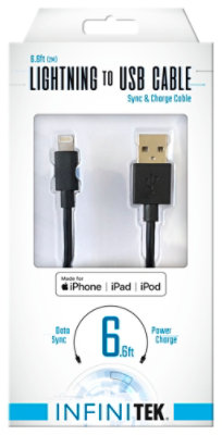 Lightning To Usb Sync & Charge Cable Black Apple Certi 6.6ft - EA - Image 1