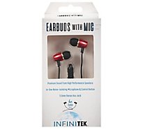 Earbuds With Mic Red Metalic Premium Sound High Performance Speakers - EA