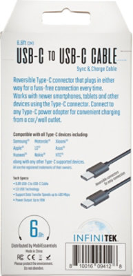 Type C To Type C Sync & Charge Cable Black Reversible Connector 6.6ft - EA - Image 4