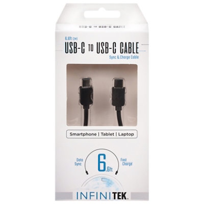 Type C To Type C Sync & Charge Cable Black Reversible Connector 6.6ft - EA
