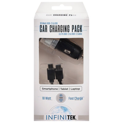 Dual Car Fast Charging Pack With 3.3 Usb C-usb C Cable Black 18w - EA
