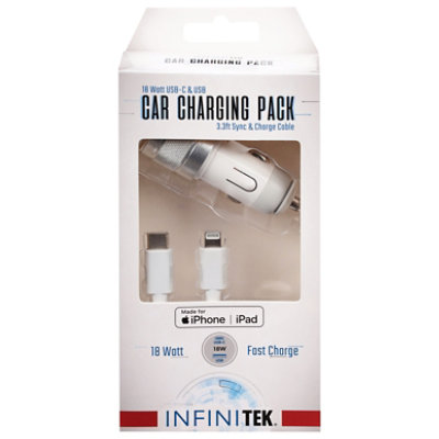 Usb C & Usb A Dual Port Car Charging Pack White Certified Mfi 18w - EA - Image 3