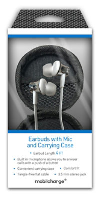 Ear Buds With Mic And Carrying Case White - EA - Image 1