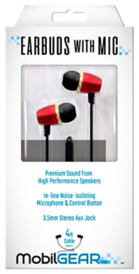 Earbud With Mic-metalic Red/black- Me-e1 - EA - Image 1