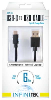 Usb-c To Usb Sync & Charge Cable Black Reversible Type-c Cable 6.6ft - EA -  Safeway