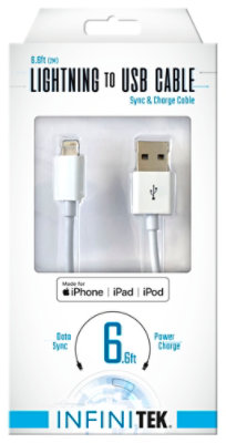 Lightning To Usb Sync & Charge Cable White Mfi Certified 6.6ft - EA - Image 1