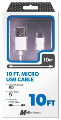 10ft Micro Usb Cable White - EA - Image 1