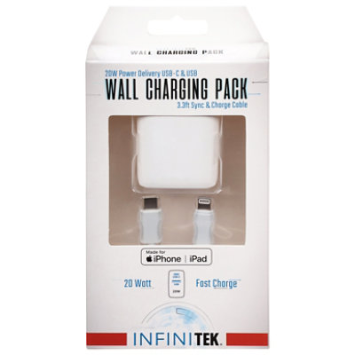 Usb C & Usb A Dual Port Wall Charging Pack White Mfi Certified 18w - EA - Image 3