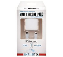 Usb C & Usb A Dual Port Wall Charging Pack White Mfi Certified 18w - EA