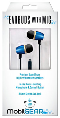 Earbud With Mic - Metalic Blue - Me-e1 - EA - Image 1