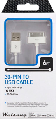 Mfi 30 Pin Sync Charge Cable 6feet -white - EA - Image 2