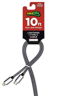 Cordzilla C94 Lightning To Usb Type-c Cable - Grey 10ft - EA - Image 1