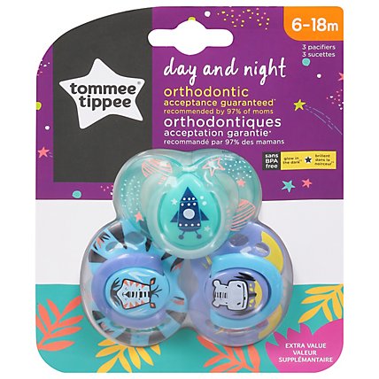 Tommee Tippee Day/night Pacifier 6/18m - 3 CT - Image 1