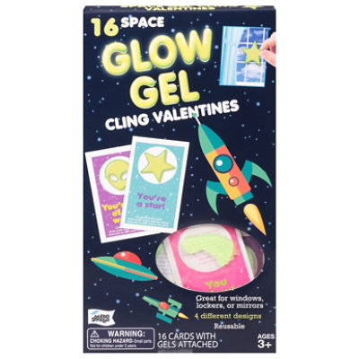 Mello Smello Space Glow Gel Cling Valentines Card Kit - 16 Count - Image 1