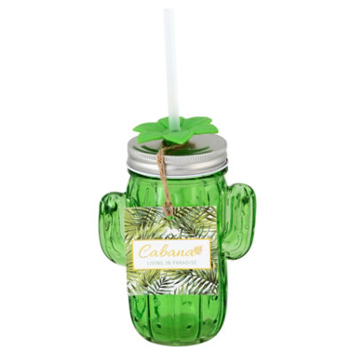 Home 13.5z Glass Cactus Sipper - EA - Image 1