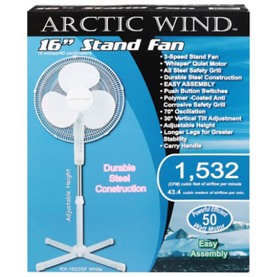 Artic Wind 16 Inch Stand Fan White 3 Speeds Oscillation Button Adjustable Height 1 Count - Each - Image 3