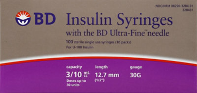 Bd Ultra-fine Syringe 3/10cc - 100 CT - Image 2