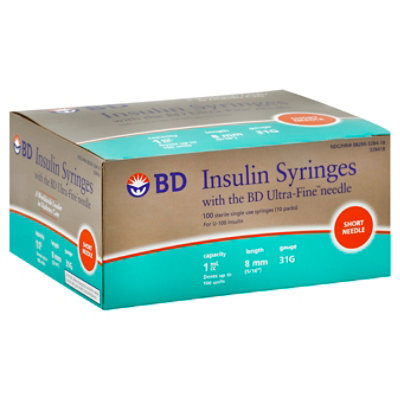 Bd Ultra-fine Short Insulin Syringes 31g X 8mm 1cc - 100 CT - Image 1