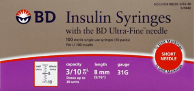 Bd Uf Ii 0.3cc Syringe Half Units - 100 CT - Image 2