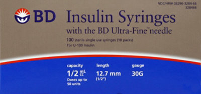 Bd Ultra-fine Syringe 1/2cc - 100 CT - Image 2