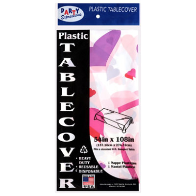 Table Mate Party Expressions Heart Print Plastic Table Cover 54 x 108 Inch - Each - Image 2