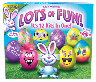 Easter Unlimited RJ Rabbit Approved Lots of Fun 12 in 1 Egg Dye Kit - Each - Image 1