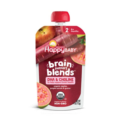 Happy Baby Organics Brain Support Blend Apples  Purple Carrots And Guava Pouch - 4 Oz - Image 1