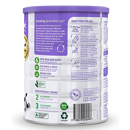 Bubs Australian Organic Infant Formula Stage 1 Grass Fed Milk Based Powder - 28.2 Oz - Image 3