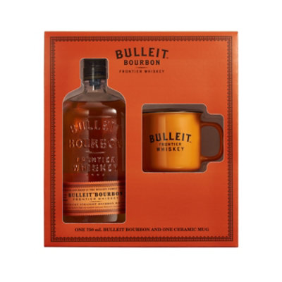 Bulleit Bourbon Whiskey Bottle with a Branded Ceramic Mug - 750 Ml - Image 1