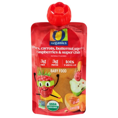 O Organics Baby Food Pears Carrots Butternut Squash Raspberries Chia Pouch - 4 OZ