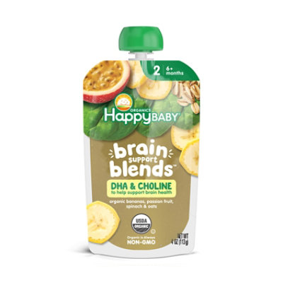 Happy Baby Organics Brain Support Blend Bananas  Spinach  Passion Fruit And Oats Pouch - 4 Oz - Image 1