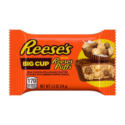 Reeses Big Cup Stuffed With Reeses Puffs Milk Chocolate Peanut Butter Cups Candy Pack - 1.2 Oz