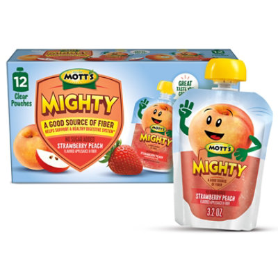 Mott's Mighty Strawberry Peach Applesauce In Clear Pouches - 12-3.2 Oz - Image 1