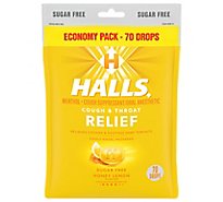 Halls Honey Lemon Sugar Free Cough Drops - 70 Count