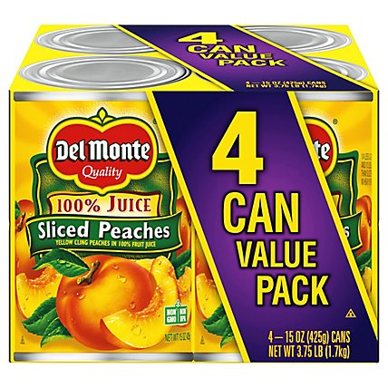 Del Monte Sliced Peaches In 100% Juice Can - 4-15 Oz - Image 3