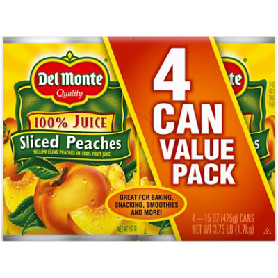 Del Monte Sliced Peaches In 100% Juice Can - 4-15 Oz - Image 3