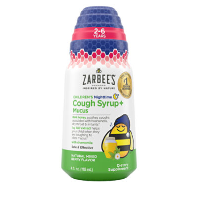 Zarbee's Kids Cough Mucus Nighttime With Honey Ivy Leaf Zinc And Elderberry Mixed Berry - 4 Fl. Oz. - Image 1